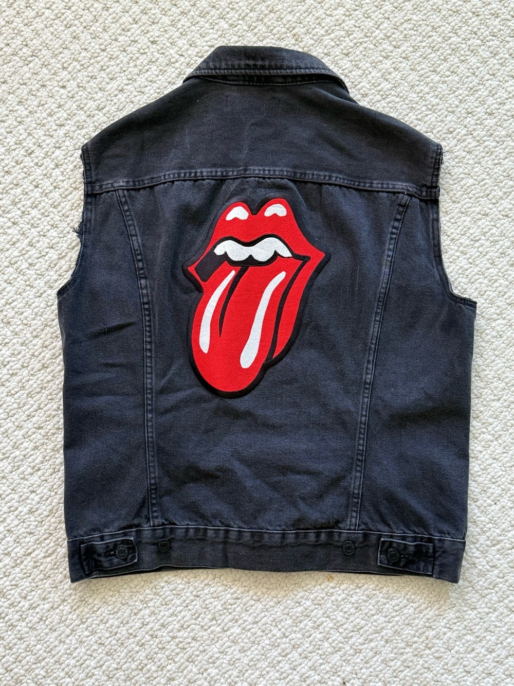 Rollingstone Logo Patched H&M Black Sleeveless Denim Vest